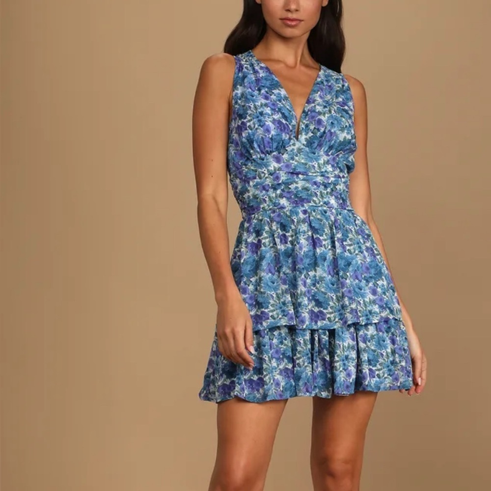 Lulu's Blue and Purple Floral Dress XL